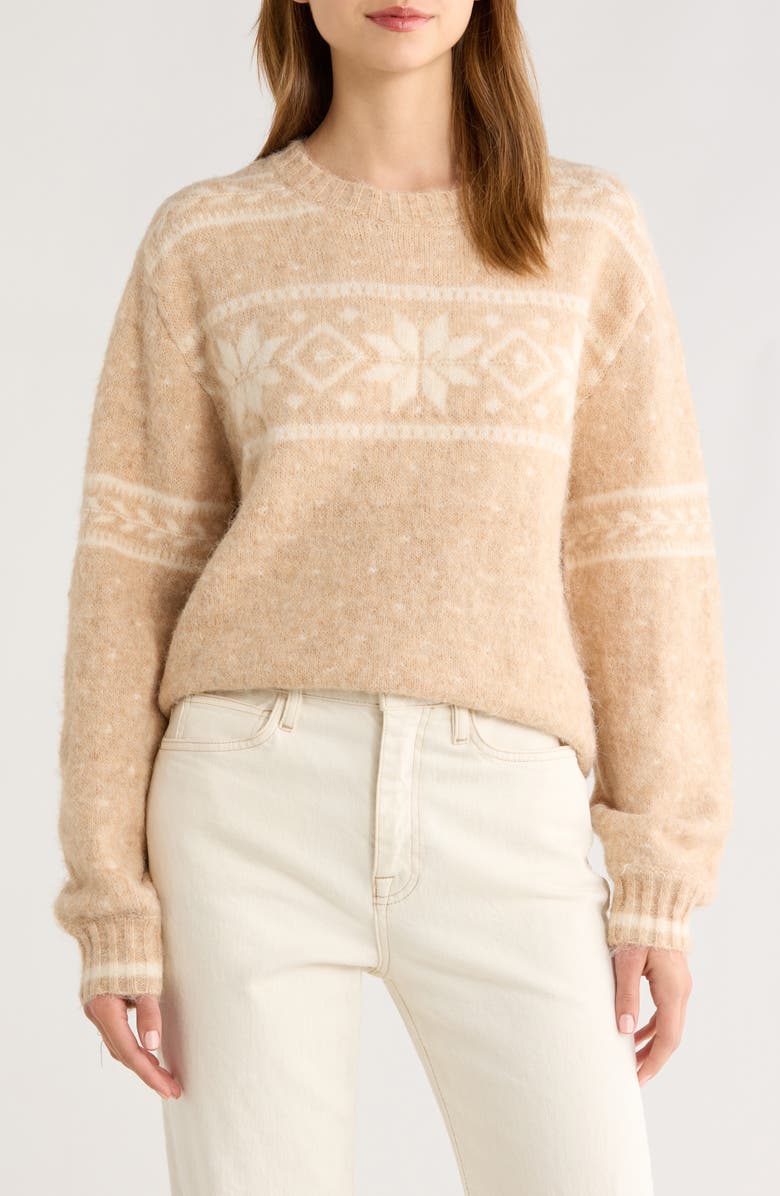 All in Favor Fair Isle Crewneck Sweater, Main, color, Beige Ivory