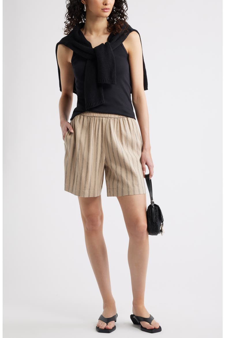 Pull-On Linen Blend Shorts, Alternate, color, TAN- BLACK SONJAY STRIPE