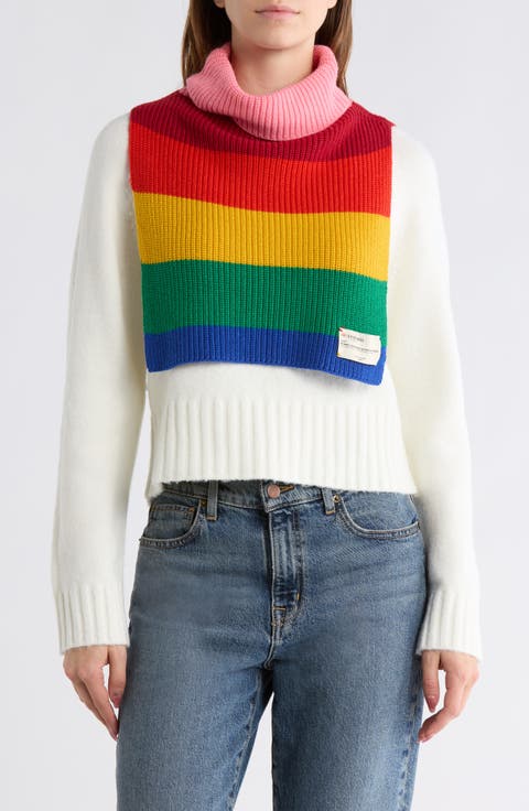Rainbow Stripe Turtleneck Collar