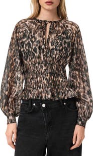 AllSaints Cern Print Smocked Top