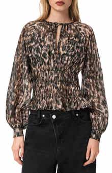 AllSaints Cern Print Smocked Top