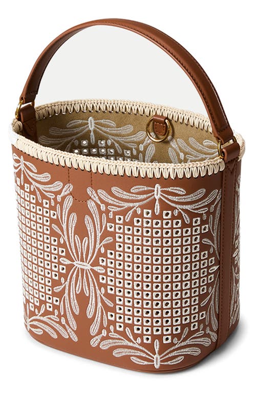 Veronica Beard Small Feed Embroidered Leather Top Handle Bag In Brown