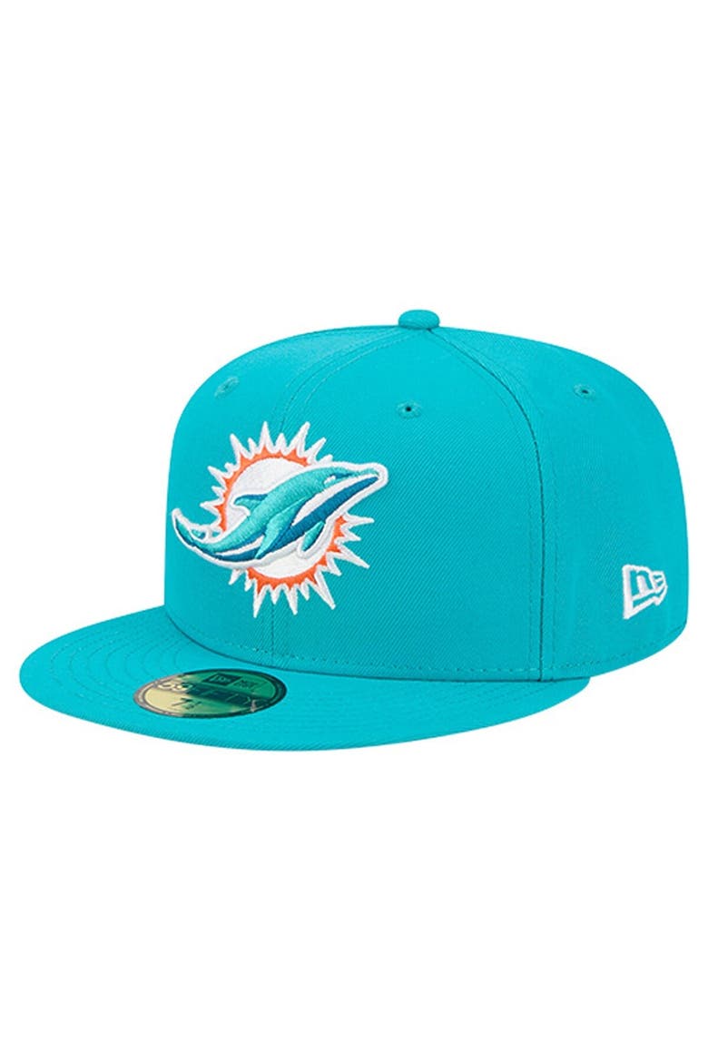 Men's New Era  Aqua Miami Dolphins Group Chat 59FIFTY Fitted Hat, Alternate, color, Aqua