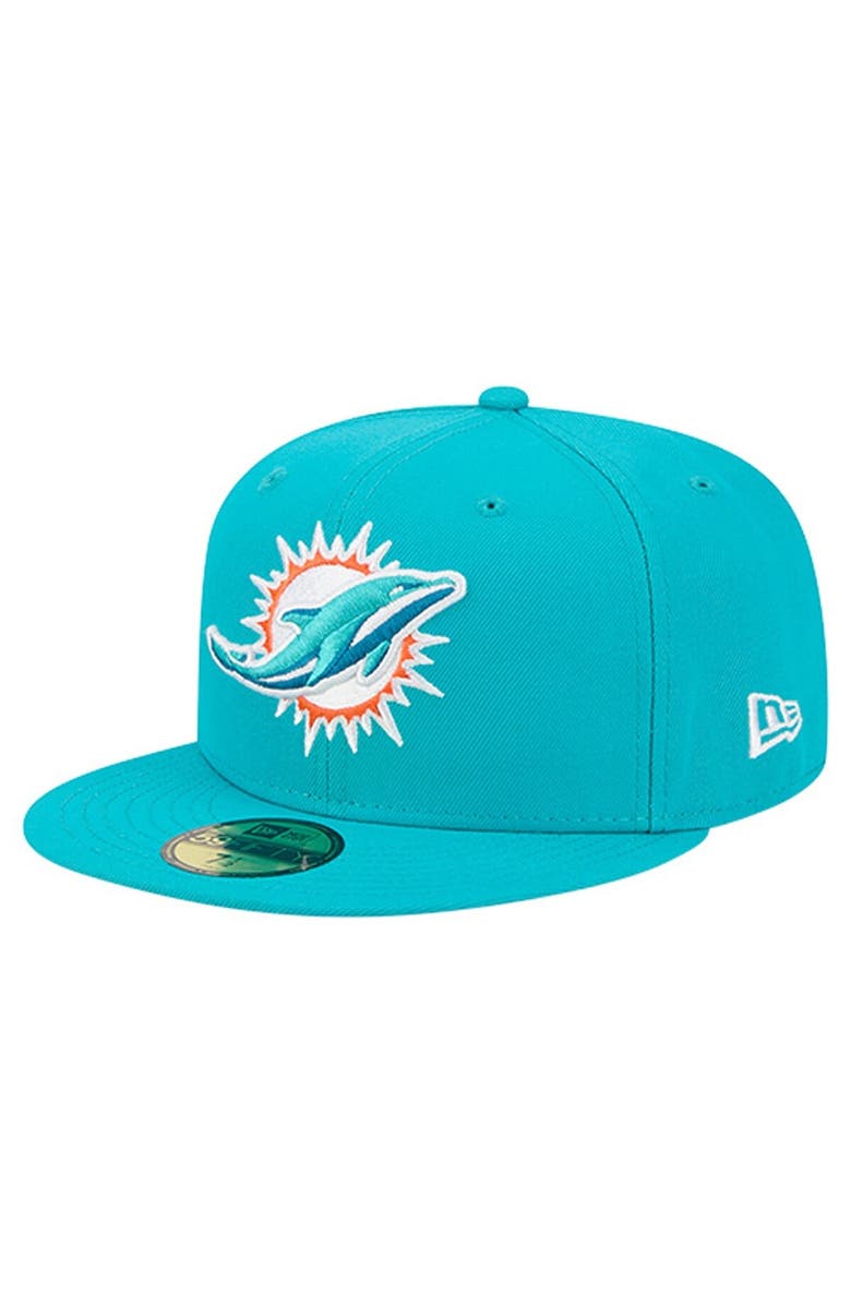 New Era Men's New Era  Aqua Miami Dolphins Group Chat 59FIFTY Fitted Hat, Alternate, color, Aqua