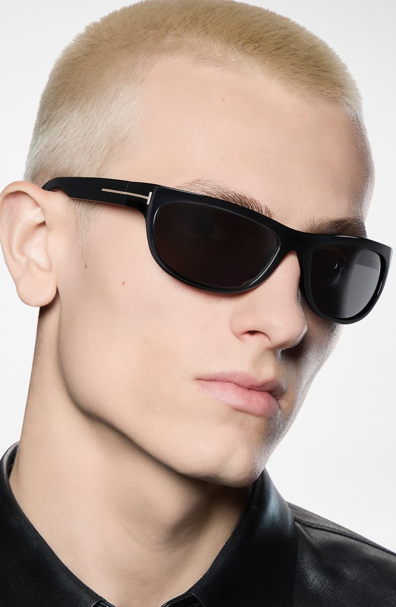 TOM FORD Anders 62mm Oversize Rectangular Sunglasses, Alternate, color, Shiny Black / Smoke Lens