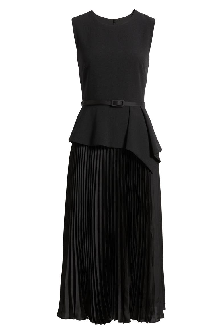 Sleeveless Belted Pleated Maxi Dress, Alternate, color, BLACK