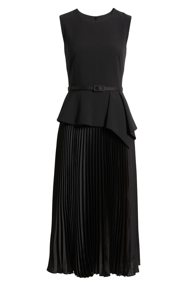 Eliza J Sleeveless Belted Pleated Maxi Dress, Alternate, color, Black