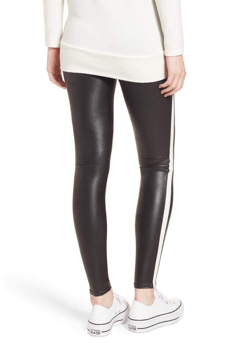 Side Stripe Faux Leather Leggings, Alternate, color, VERY BLACK/ WHT