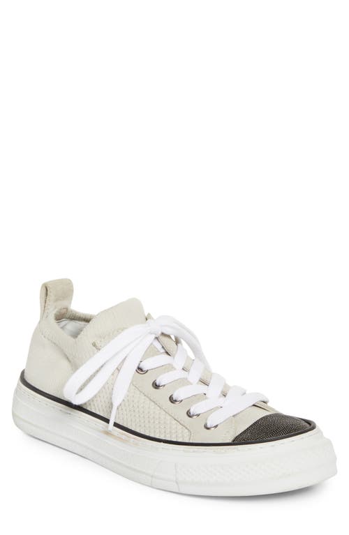 Brunello Cucinelli Low Top Sneaker With Tab On The Heel In Cotton Knit In White