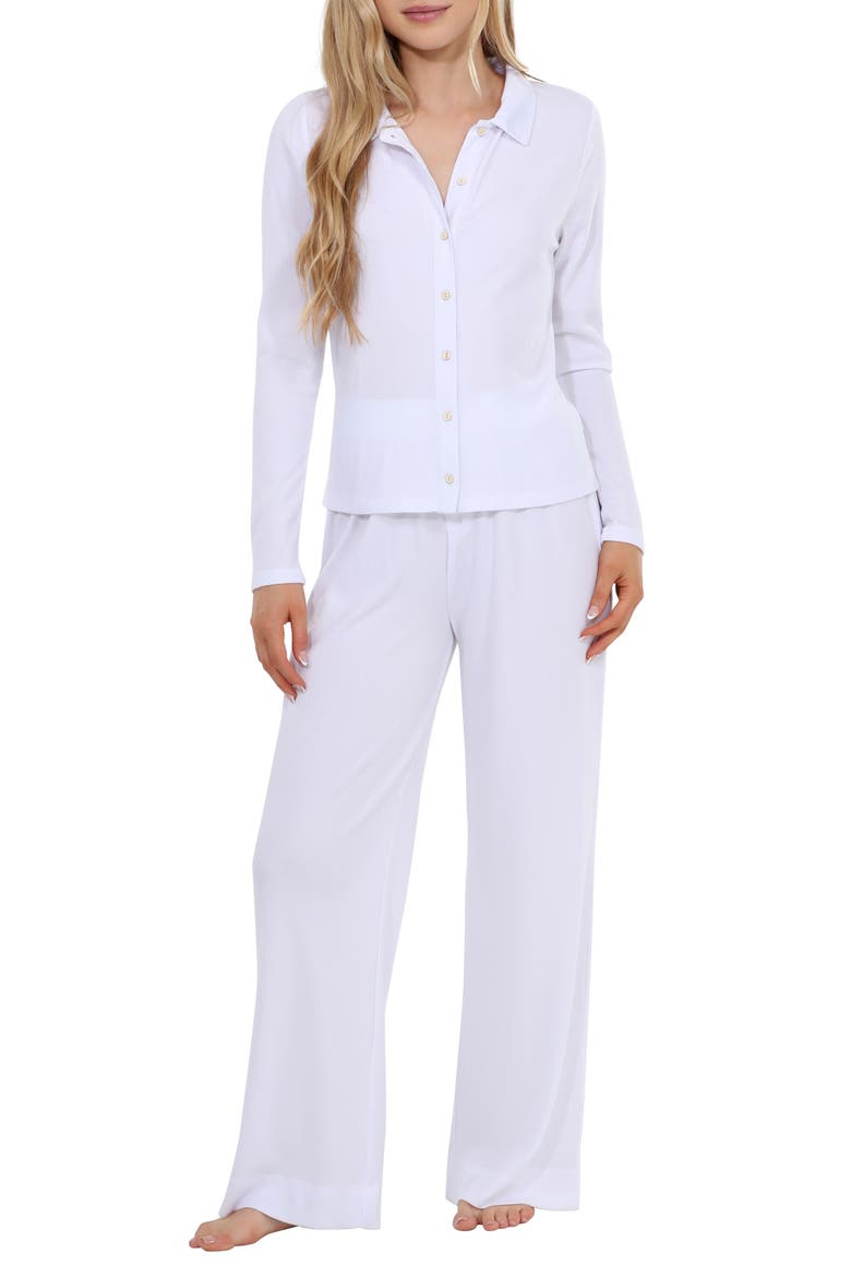 Coffee Club Waffle Knit Pajamas, Main, color, WHITE