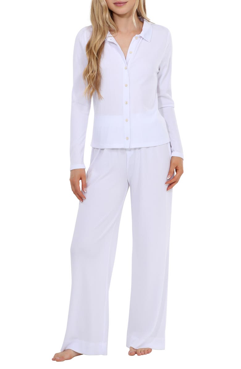 Honeydew Coffee Club Waffle Knit Pajamas, Main, color, White