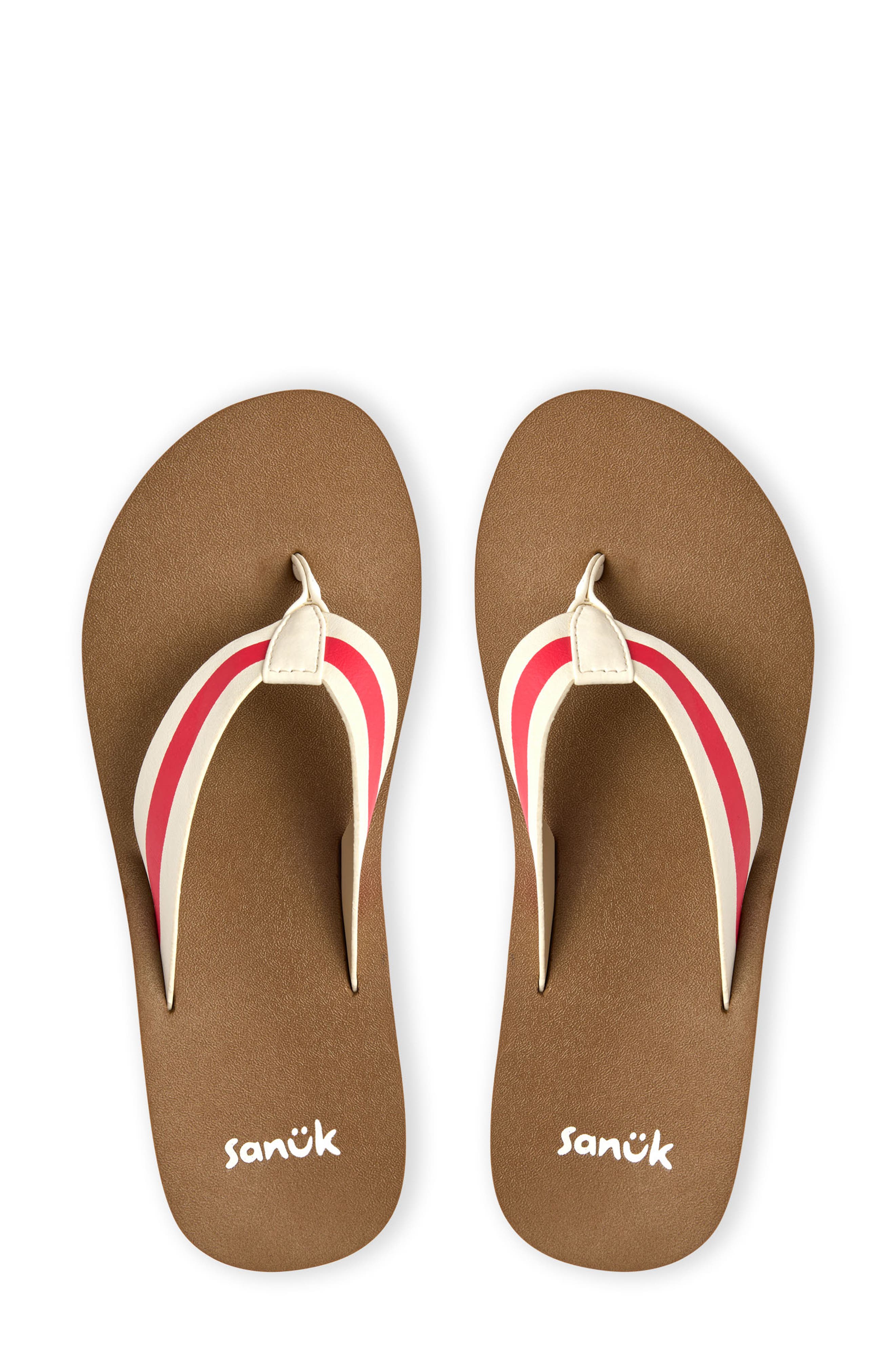 Sanuk Highland Stripe Flip Flop, Alternate, color, White/ Red Stream