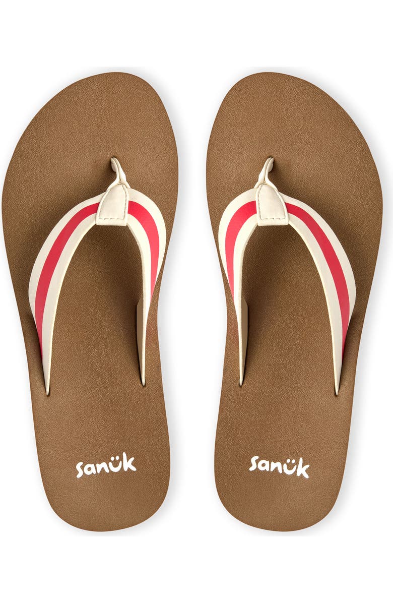 Sanuk Highland Stripe Flip Flop, Alternate, color, White/ Red Stream