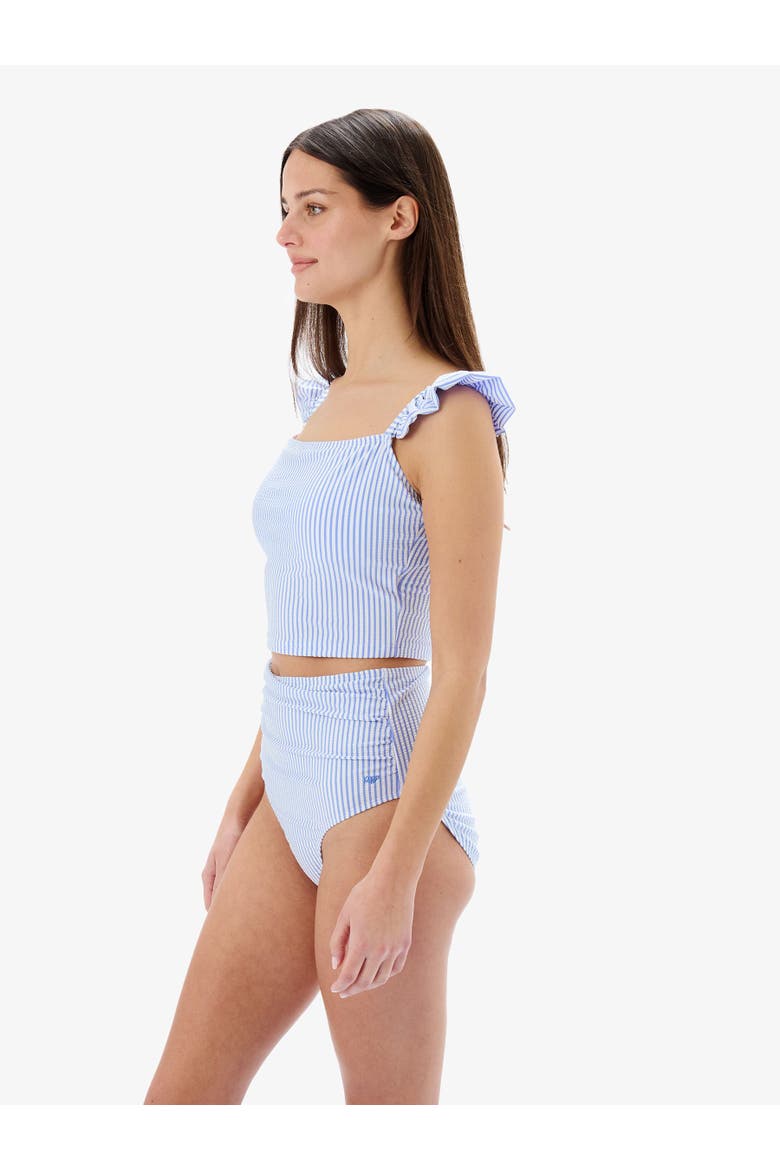 Women's UPF50+ Seersucker Ruffle Two Piece Swimsuit, Alternate, color, Periwinkle Blue Seersucker