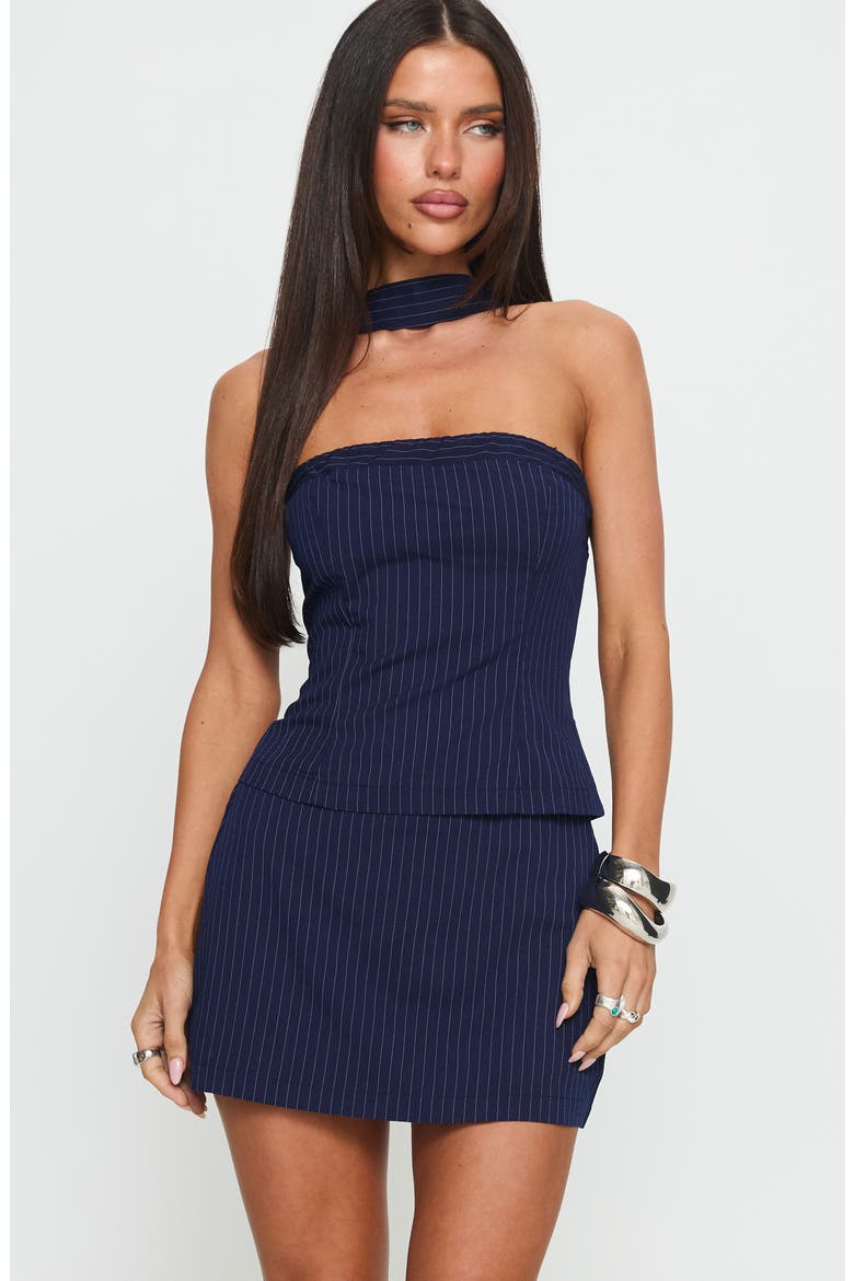 Zaelyn Stripe Halter Neck Top & Miniskirt Set, Alternate, color, NAVY STRIPE
