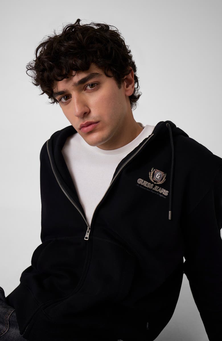 GUESS Cali Graphic Zip Hoodie, Alternate, color, Black/ Black