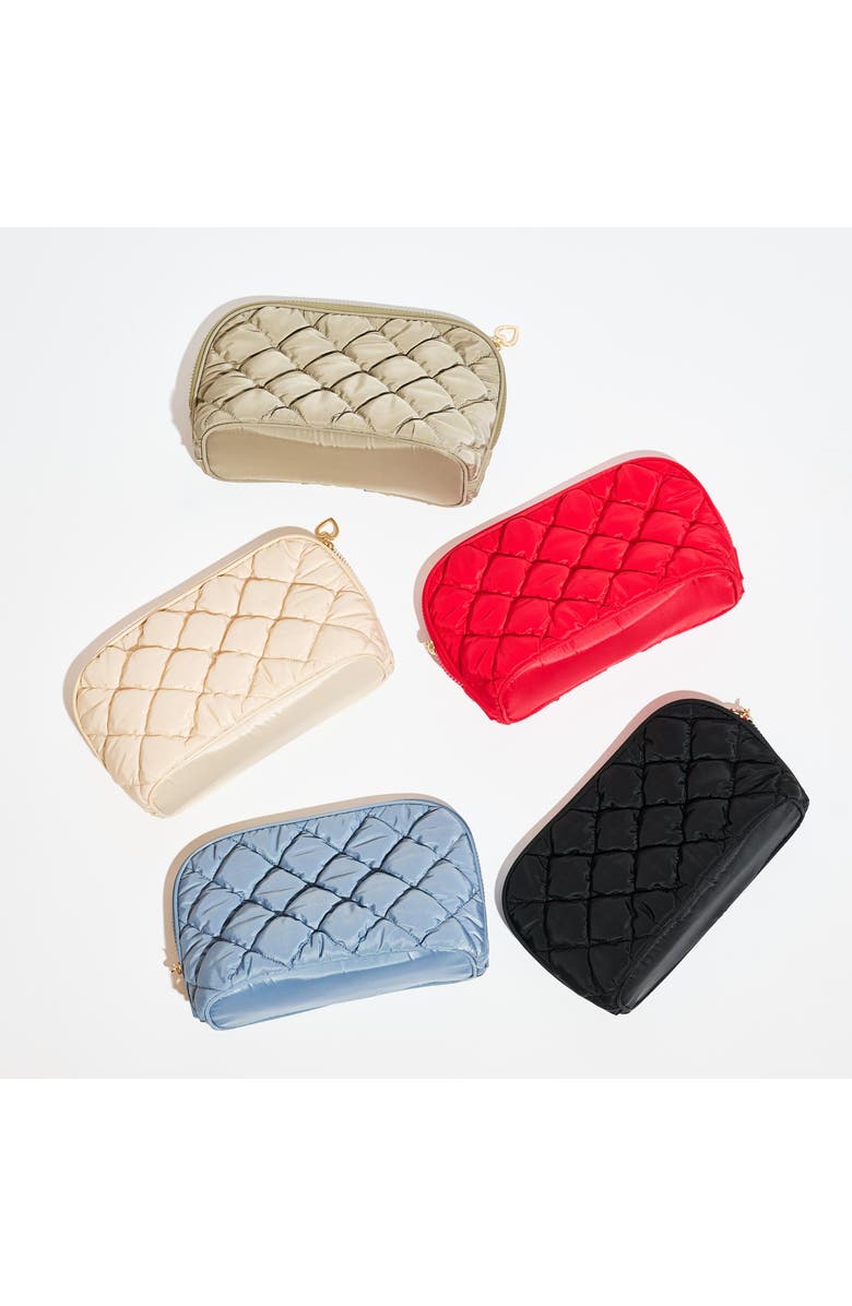 URBAN EXPRESSIONS HANDBAGS Cloud Kiss - Quilted Puffer Nylon Cosmetic & Travel Organizer Dome Pouch, Alternate, color, Dusty Blue