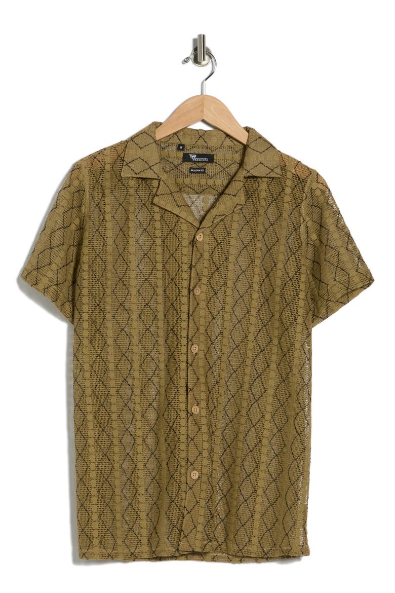 Modern Fit Textured Camp Shirt, Alternate, color, OLIVE