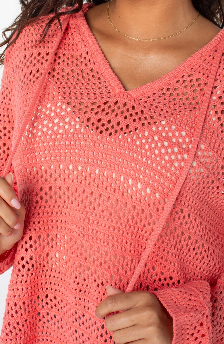 Roxy Hippie Love Open Stitch Hoodie, Alternate, color, Sugar Coral Solid