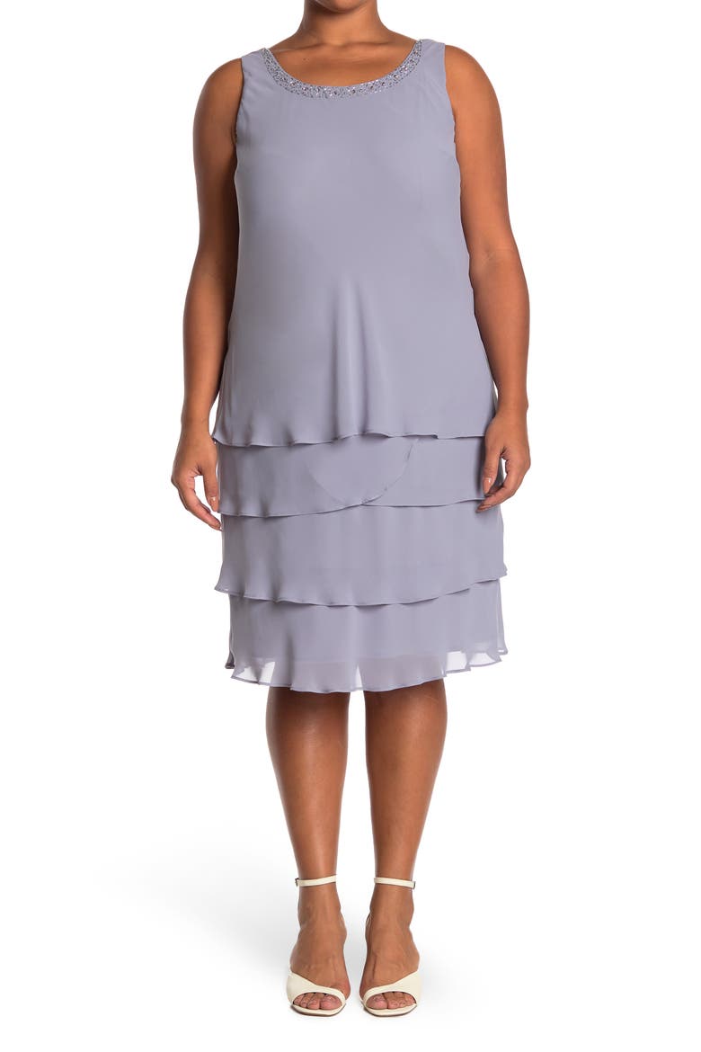 Embellished Tiered Dress with Jacket, Alternate, color, CONCRETE