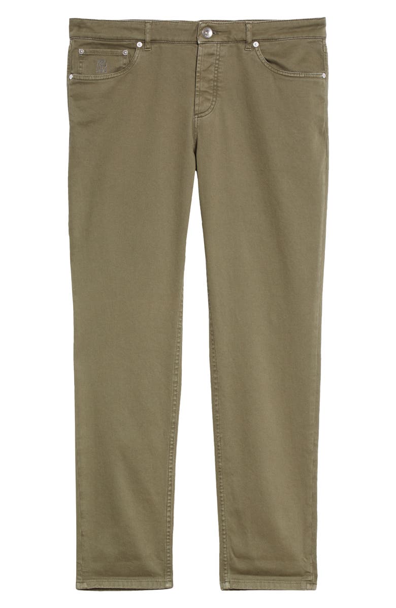 Brunello Cucinelli Brunello Cuccinelli Overdye Stretch Cotton Twill Pants, Alternate, color, Green