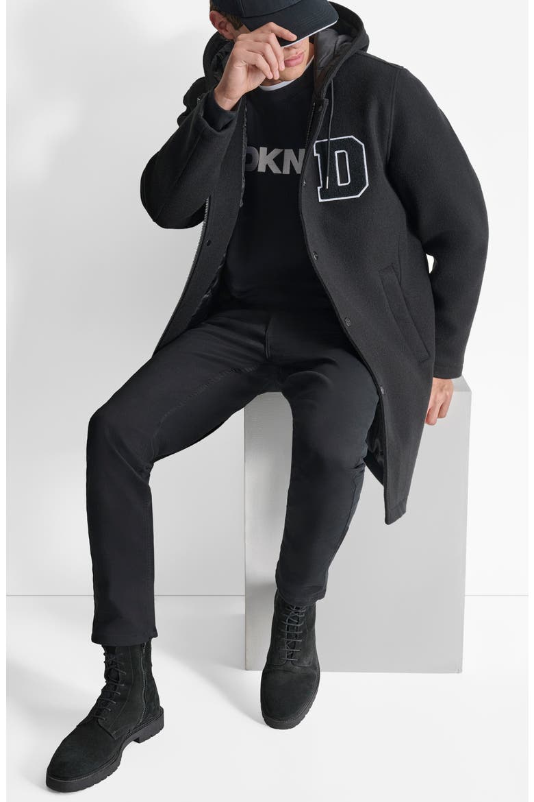 Logo Hooded Stadium Coat, Alternate, color, BLACK