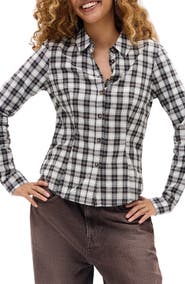 BDG Urban Outfitters Gwen Plaid Cotton Blend Button-Up Shirt
