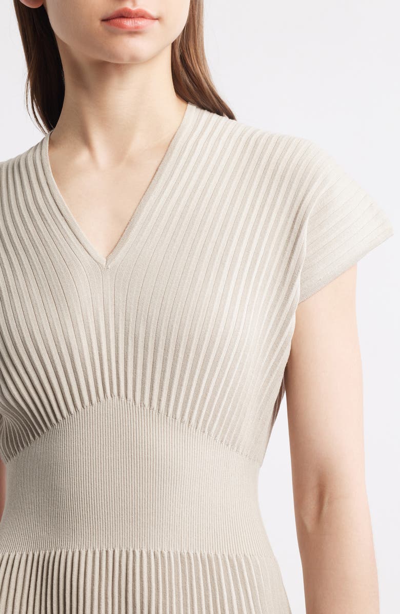 Ming Wang x Tanya Foster Pleated Rib Fit & Flare Dress, Alternate, color,