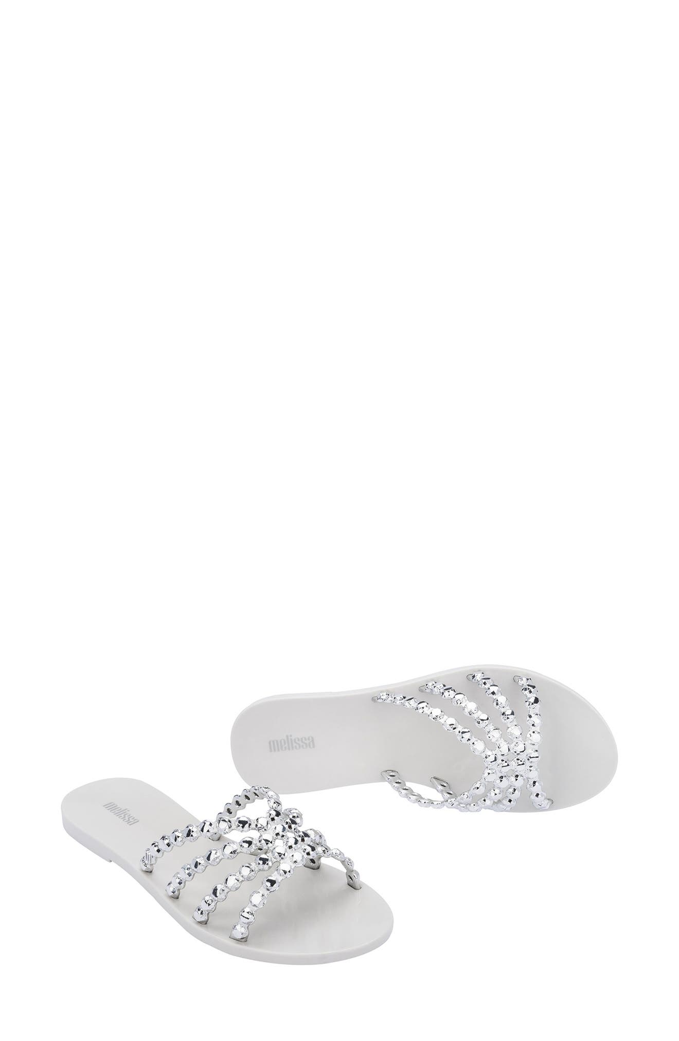 Strappy Slide Sandal, Alternate, color, WHITE/ SILVER