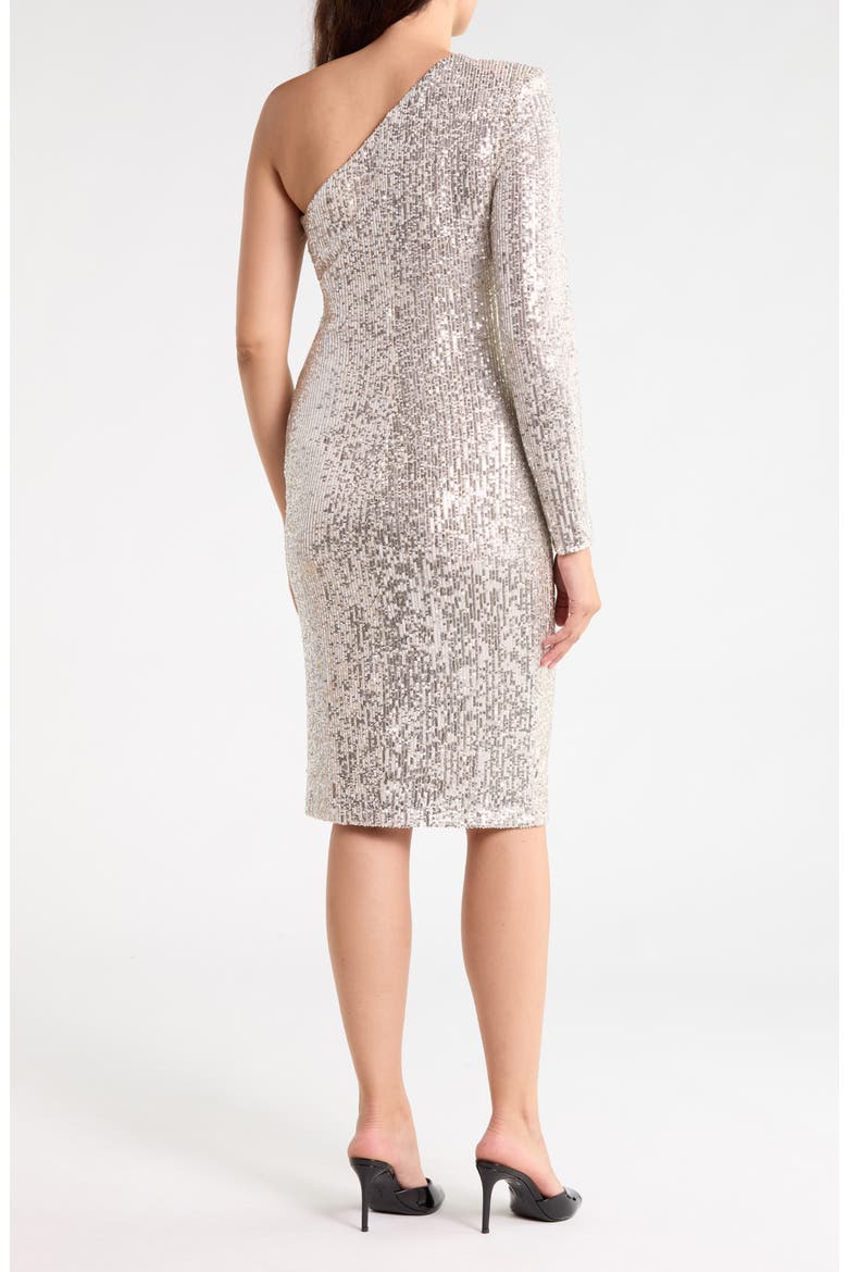 One-Shoulder Long Sleeve Sequin Sheath Dress, Alternate, color, SIL