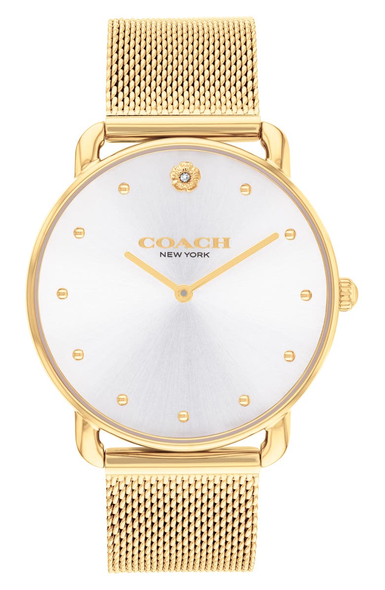 COACH Elliot Mesh Strap Watch, 36mm, Main, color, Gold/ Silver/ White