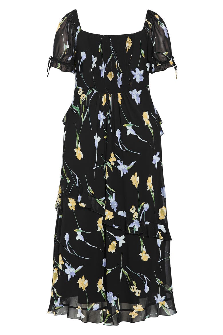 Shayla Floral Print Ruffle Dress, Alternate, color, MIDNIGHT PETALS