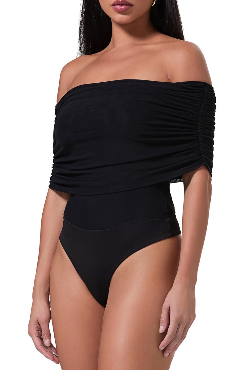 AFRM Divya Off the Shoulder Bodysuit, Alternate, color, Noir