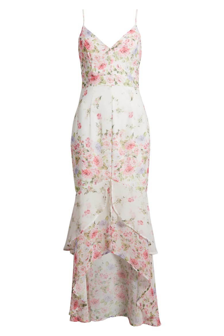 Breathtaking Vision Floral High-Low Dress, Alternate, color, WHITE/ PINK/ GREEN