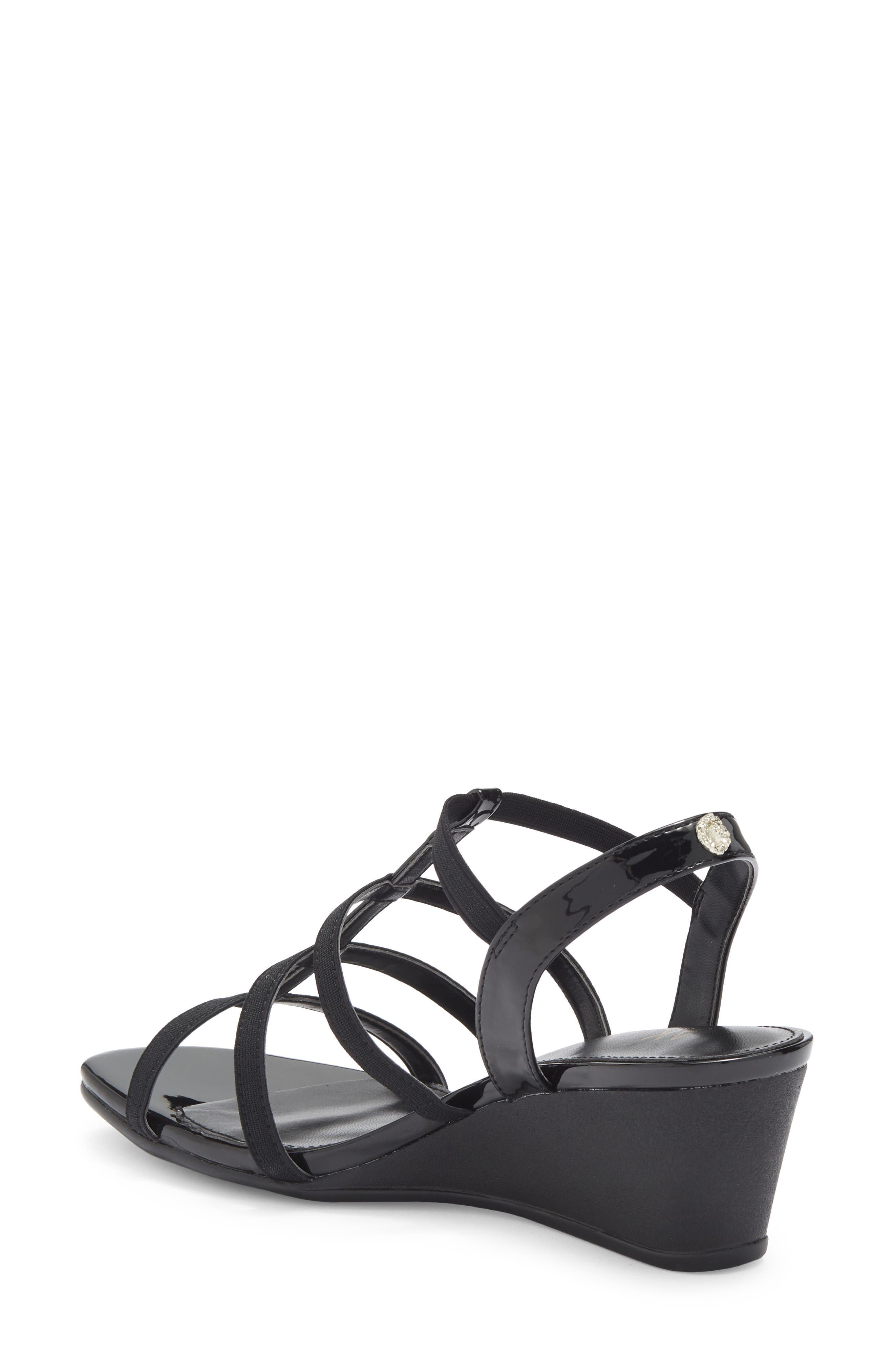Anne Klein Bijou Strappy Wedge Sandal, Alternate, color, Black
