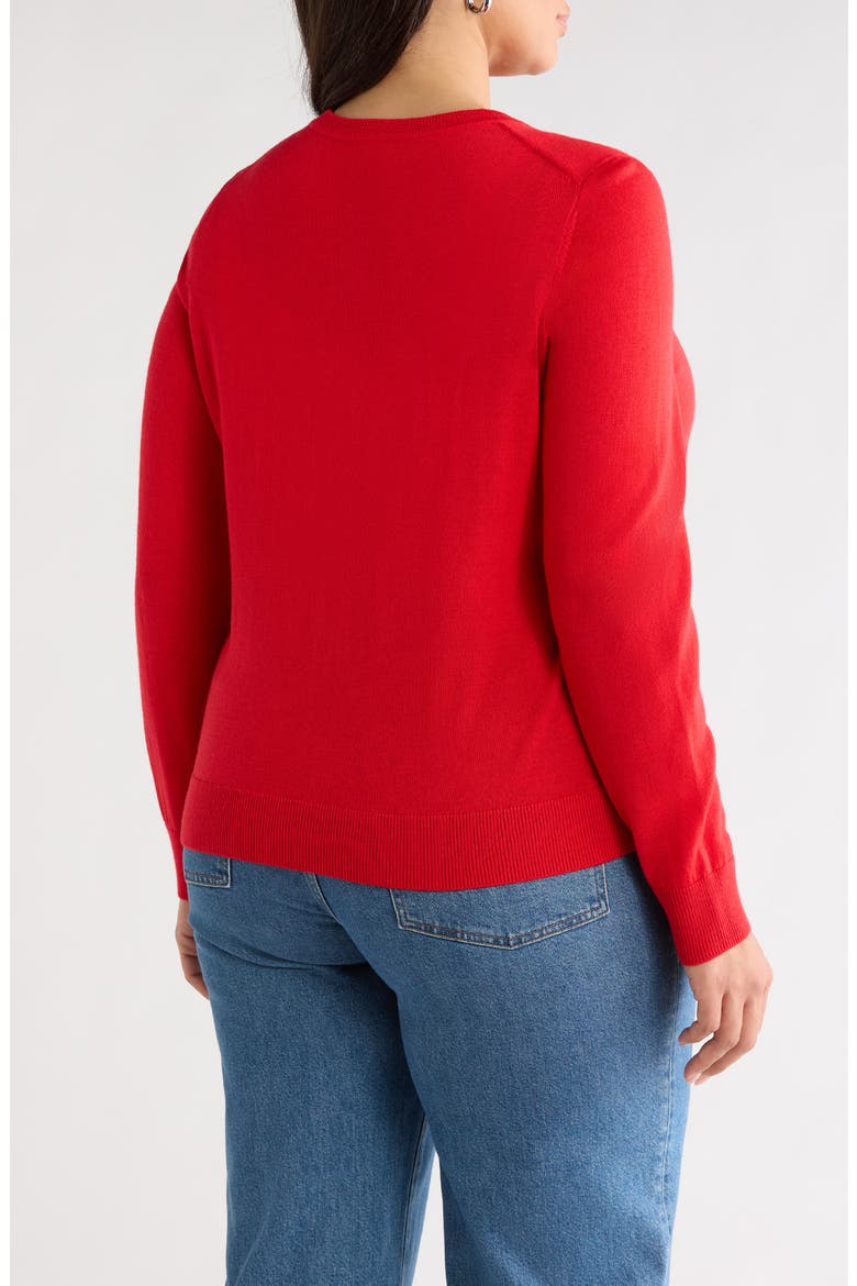 Merino Wool Blend Crewneck Cardigan, Alternate, color, RED RADISH