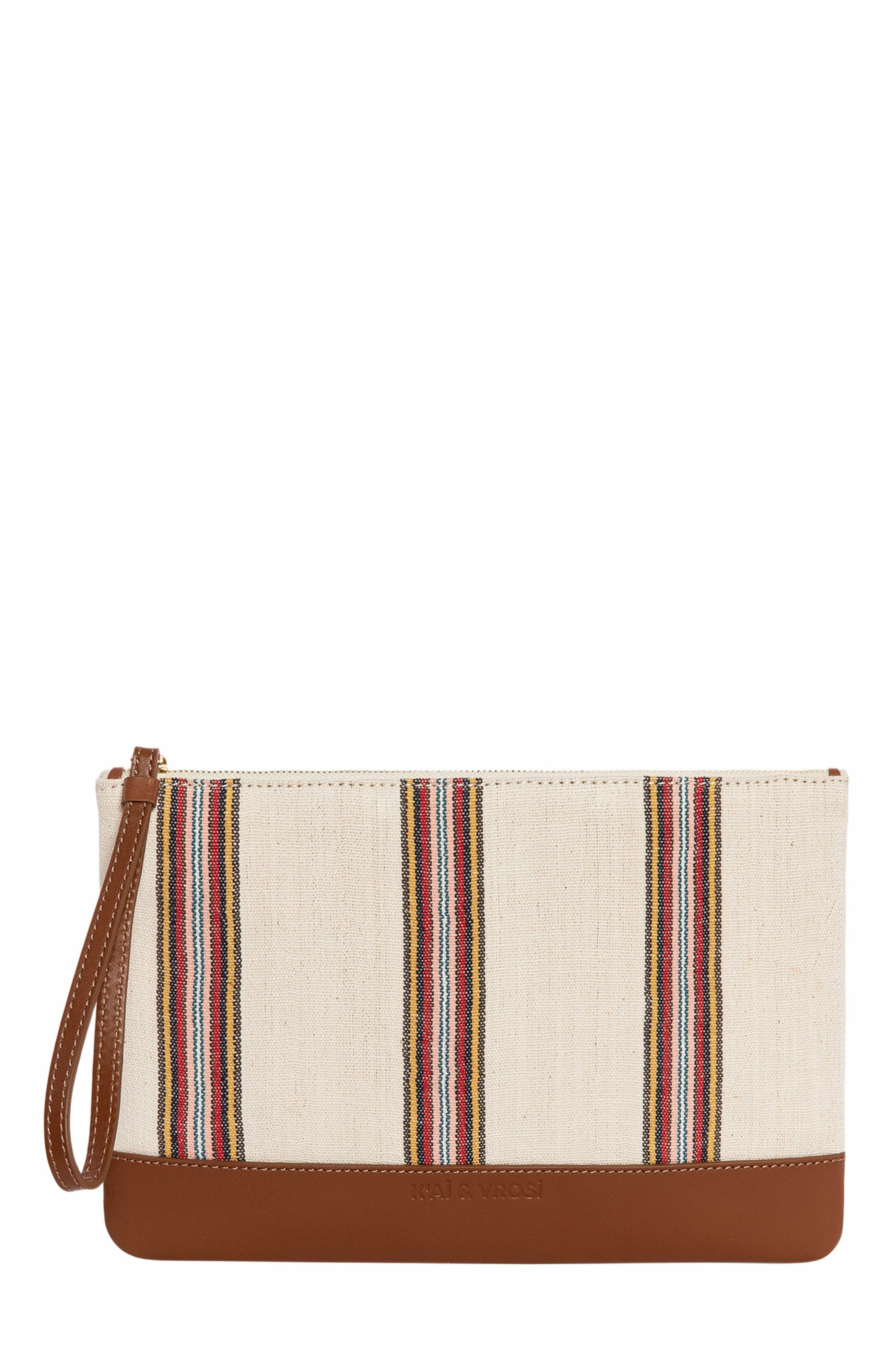 K'Ai & Vrosi Antiochia Calfskin & Handloomed Fabric Clutch in Brown 