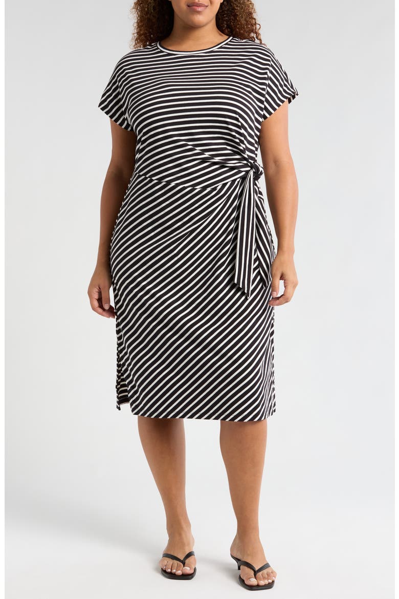Crescent Knot T-Shirt Dress, Main, color, BLACK/ WHITE STRIPE