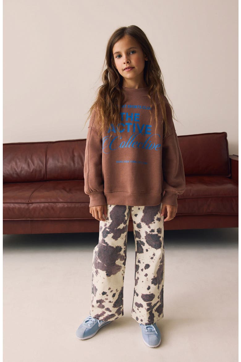 Kids' Cow Print Wide Leg Cotton Jeans, Alternate, color, MULTI