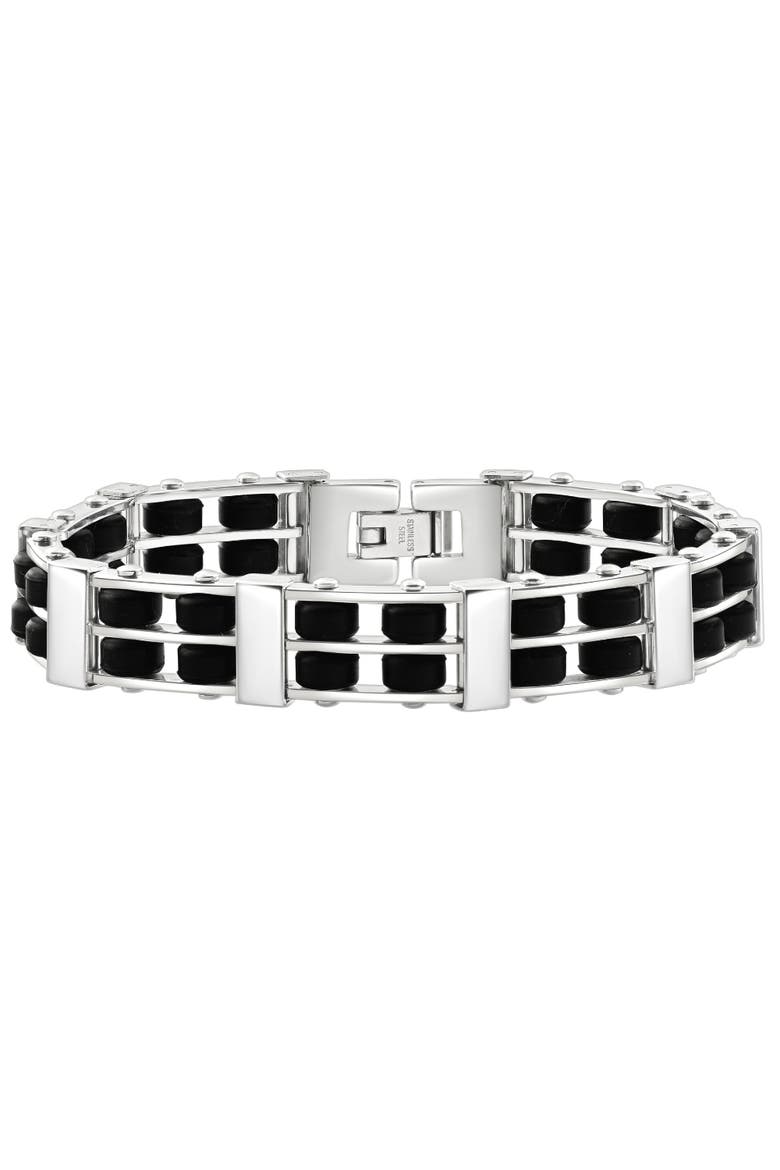 Men's Steel Brushed Black Two Tone 12.5mm Link Flexible 8" Bracelet, Main, color, Stainless Steel