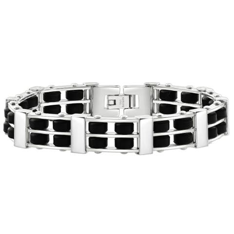Men's Steel Brushed Black Two Tone 12.5mm Link Flexible 8" Bracelet