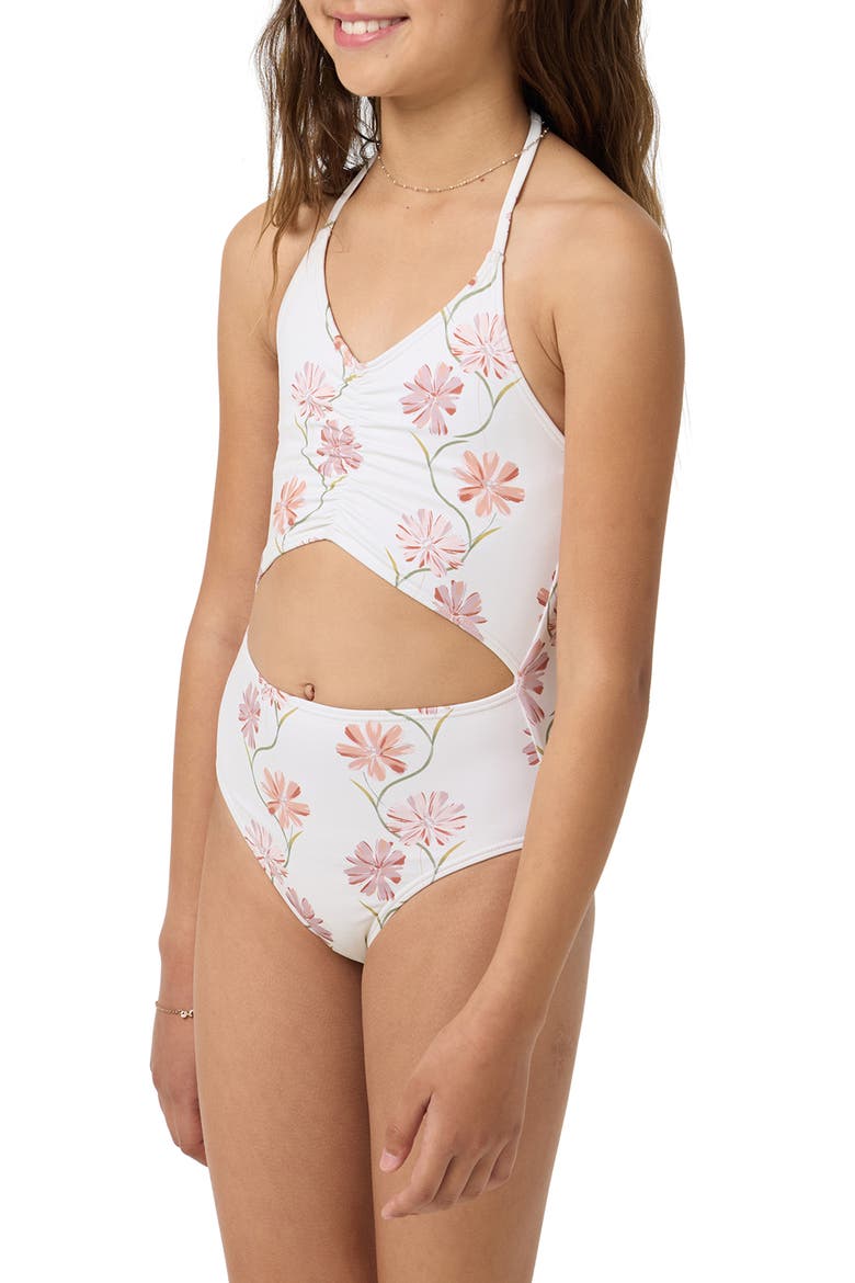 Kids' Ivy Floral Ruched Cutout One-Piece Swimsuit, Alternate, color, TOFU