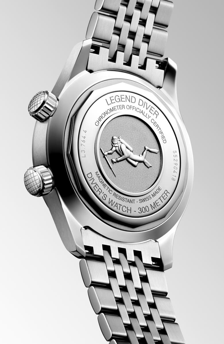 Longines Legend Diver Automatic Bracelet Watch, 39mm, Alternate, color, White