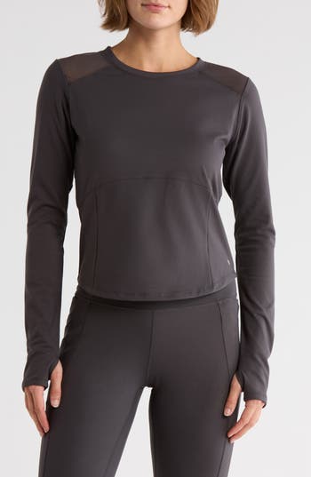 Layer 8 Mesh Long Sleeve Activewear Top In Gray