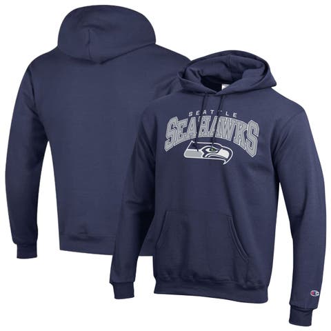 Men's Champion College Navy Seattle Seahawks Powerblend Arch over Logo Hoodie
