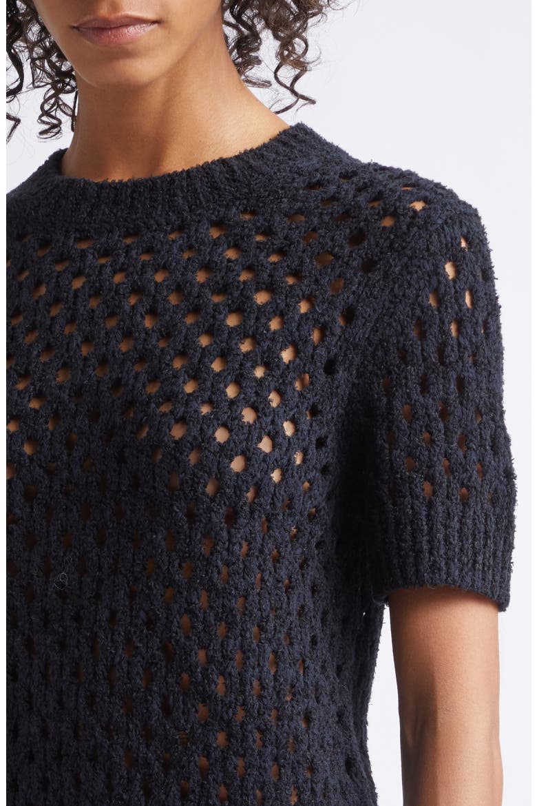 Boxy Honeycomb Knit Short Sleeve Sweater, Alternate, color, BLACK