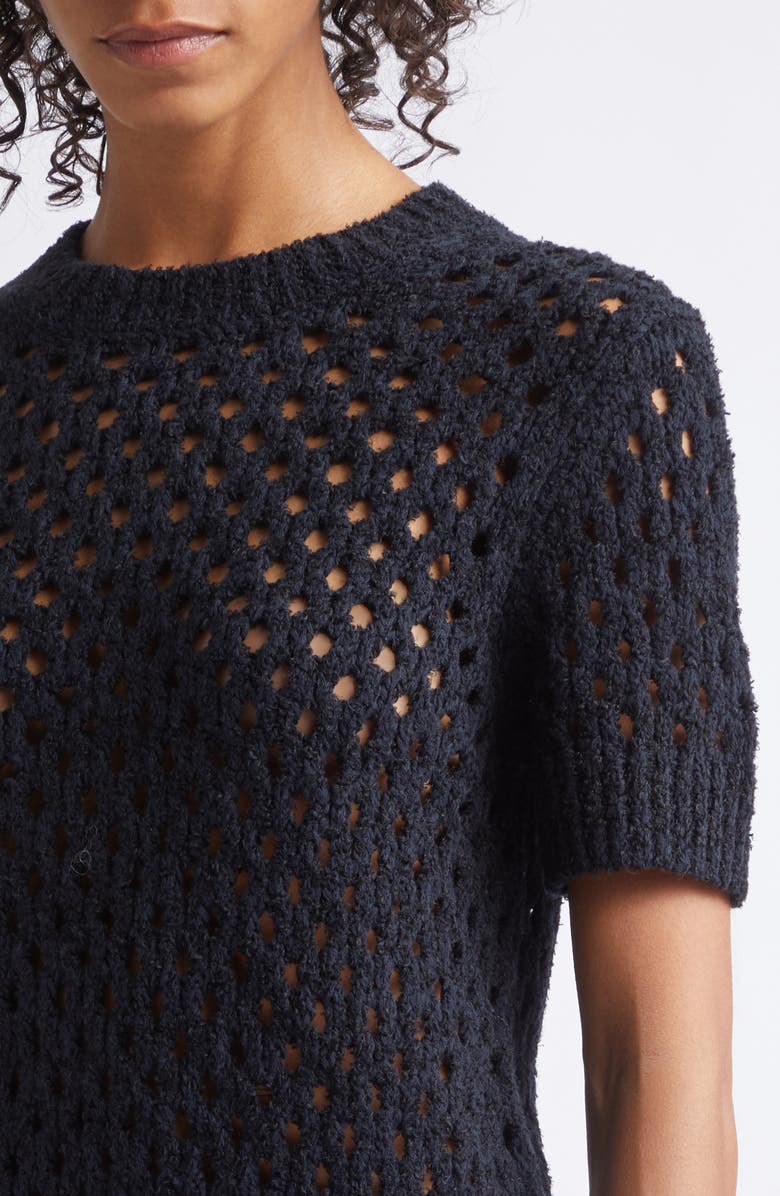 Vince Boxy Honeycomb Knit Short Sleeve Sweater, Alternate, color, Black