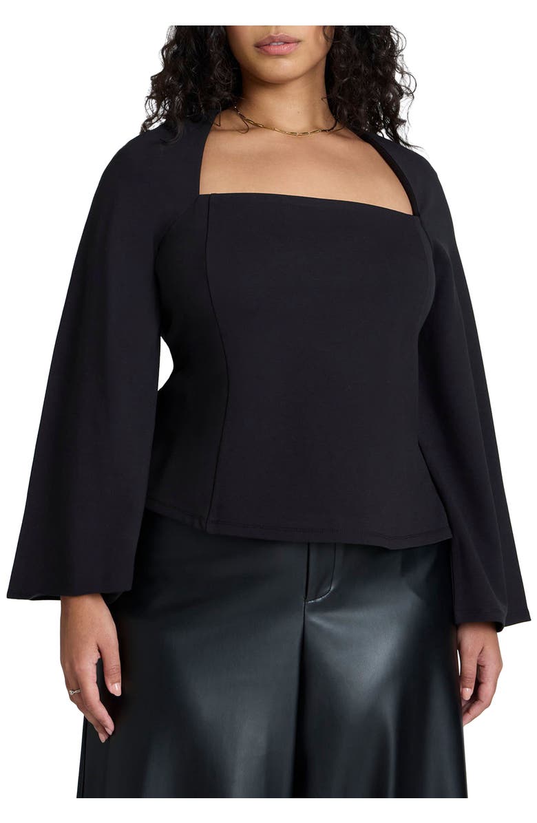 ELOQUII Square Neck Seam Detail Top, Main, color, Black Onyx