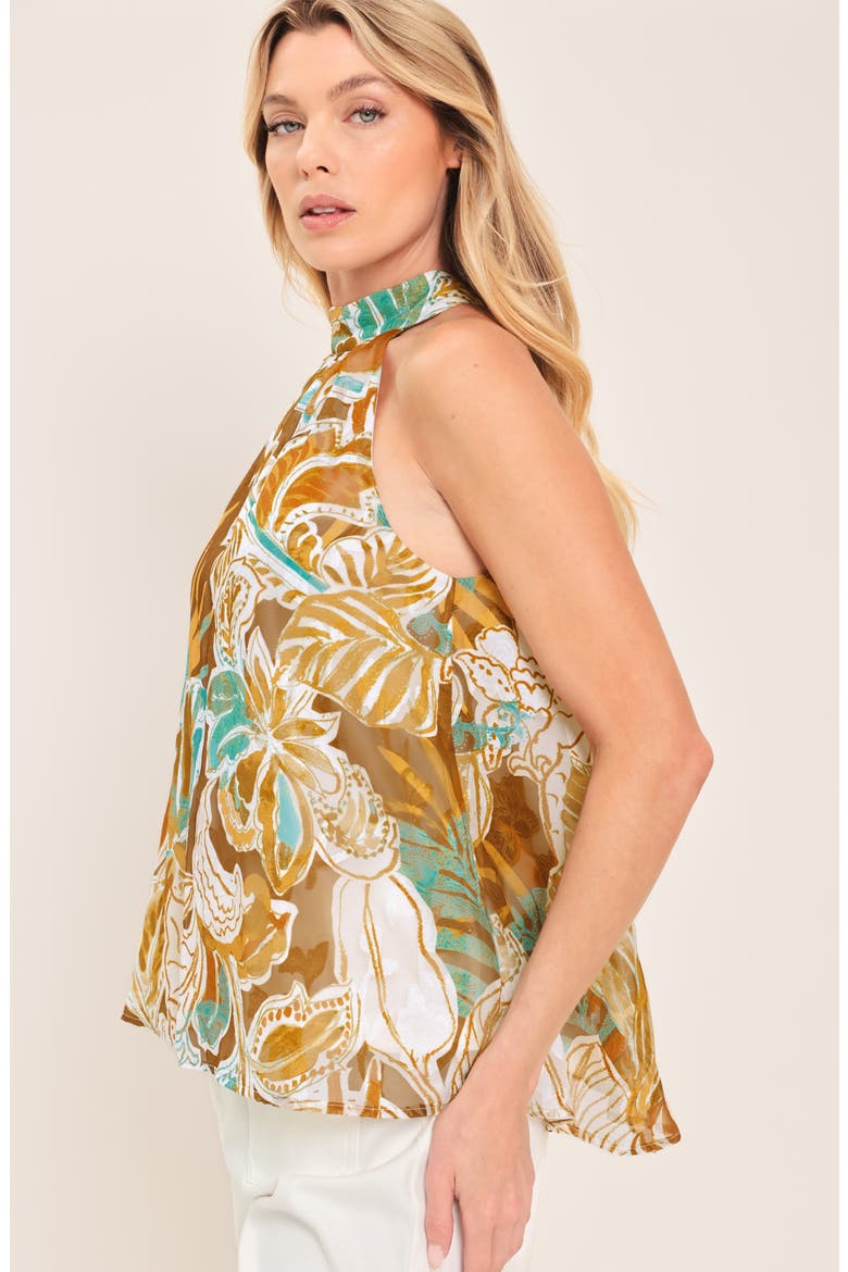 Print Halter Top, Alternate, color, BROWN