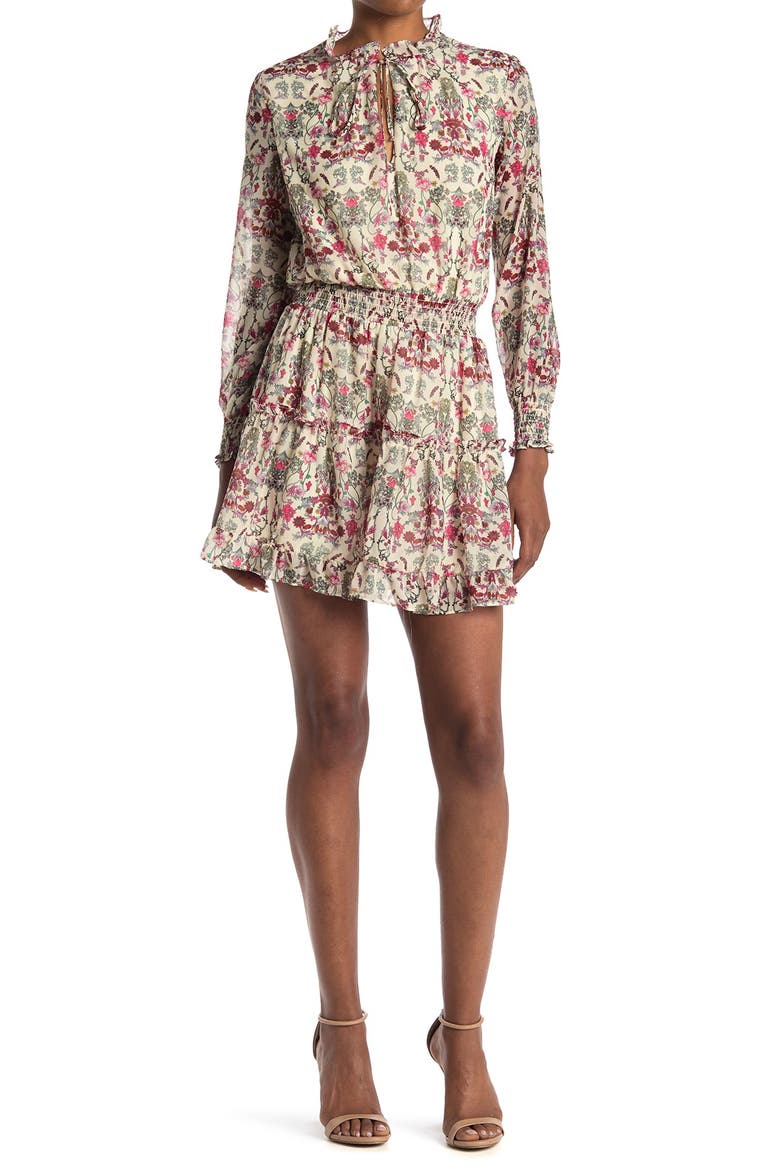 Emma Floral Print Ruffle Dress, Main, color, RUST/ OLIVE ETHNIC